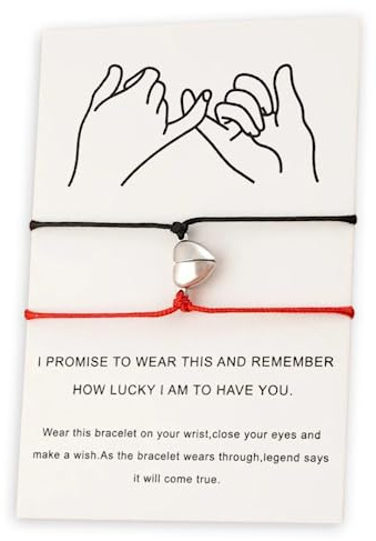 2 bracelets de couple - coeur magnétique à aimants- cadeau amoureux amis frères soeurs petite amie - bracelet sur cordon fil - 33 choix de couleurs