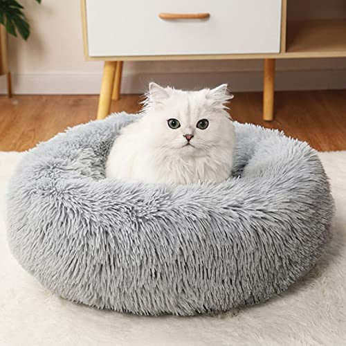 CALIYO Hundebett Mittelgroße Hunde, Katzenbett Flauschig, Katzenkissen Hundekissen Waschbar, Trocknergeeignetes Katzen Bett, Hundebetten Rund Katzenkörbchen Durchmesser 70 cm(Hellgrau)