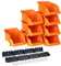 YPC Lot de 8 boîtes empilables - Orange - 16 x 9 x 7 cm - Avec support mural - Pour atelier et garage - Pour ranger vis et outils