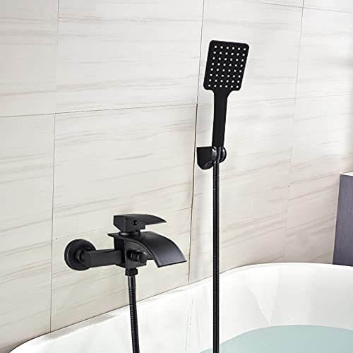 Lightakai Robinet de baignoire avec douchette - Noir - Support mural mat - Cascade
