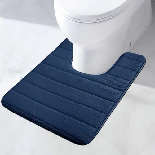 MI CASA Absorbent WC Toilet Rug Non-Slip U Shape Bath Mat Memory Foam Extra Soft Toilet Pedestal Mat for Bathroom, Floor, Quick-drying Machine-Washable, 50 x 60 cm (Dark Blue)
