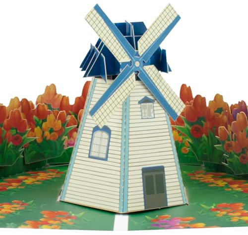 Magic Ants Herzliche Muttertags-3D-Klappkarte - Dankeskarte - Perfekt für Mutter, Ehefrau oder jemand Besonderen - 15cm x 20cm Umschlag mit Karte und Notizanhänger enthalten - Tulpen und Windmühle