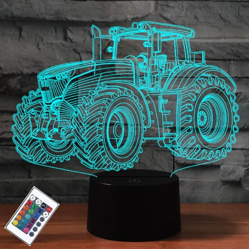 PONLCY Traktor Led Nachtlicht, 16 Farben 3D Illusion Lampe, Fernbedienung USB Schreibtischlampen, Schlafzimmer Dekoration Tischlampe für Kinder Weihnachten Geburtstag Geschenke