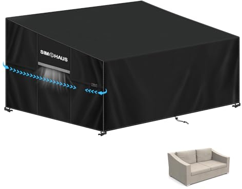 SIMPHAUS Abdeckungen für Rattan 2-Sitzer Loungemöbel Abdeckung 2 Sitzer Plane Gartencouch Abdeckung für Gartensofa Adeckung Lounge Sofa Abdeckung Outdoor Wetterschutz Gartenbank 155x99x89/61