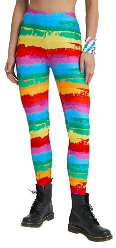 sissycos Damen 80er Neon Leggings Pants, Yoga Druck Print Bequem Fauen Laufhosen(Stolz Pinselstriche,L)