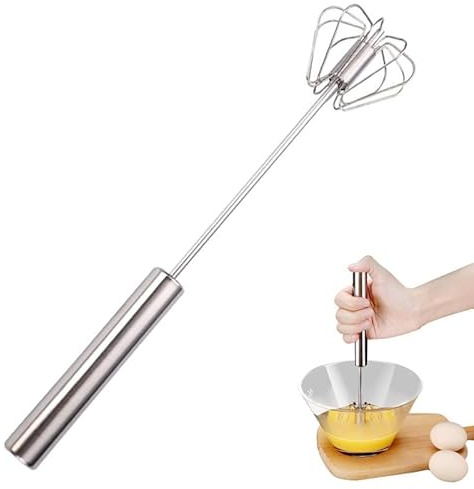 Stainless Steel Egg Whisk Hand Push Rotary Whisk Blender Versatile Milk Frother Hand Push Mixer Stirrer for Blending Whisking Beating Stirring (10in)