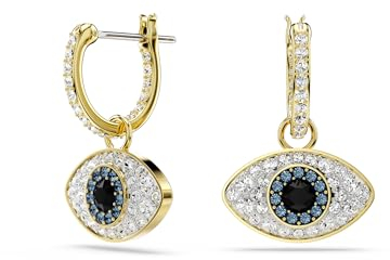 Swarovski Symbolica Drop-Ohrhänger, Blaue, Vergoldete Ohrringe mit Böser-Blick-Anhänger und Strahlenden Swarovski Kristallen