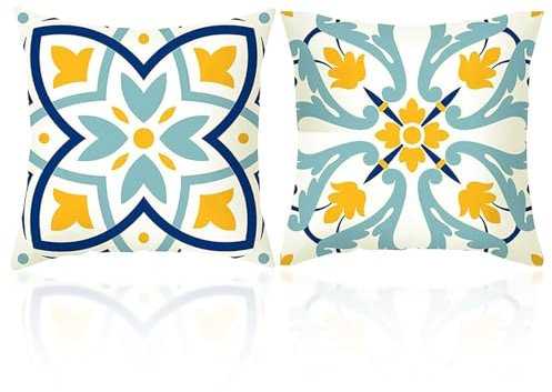 ZBHDEYG 2 fundas de cojín para exteriores, funda de cojín de jardín, estampado floral, funda de cojín para muebles de jardín, funda de cojín decorativa para balcón, funda de almohada para exteriores