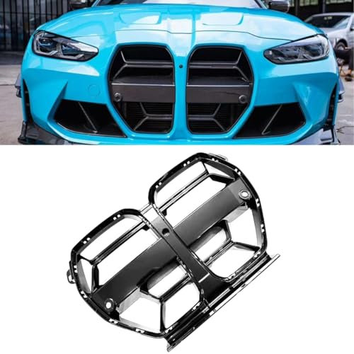 Kühlergrill Glanz Doppelsteg Grill Front Frontgrill Kompatibel für BMW M3 M4 G80 G82 CS 2020-2024, Grill Kühlergrill Vorne Doppelsteg Nieren