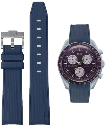 Soft Rubber Straps For Omega SEAMASTER PLANET OCEAN Watch 20mm,Omega X Swatch Moonswatch Replacement Strap,Curved No Gap Moonswatch Swatch strap with Silver Stainless Steel Buckle
