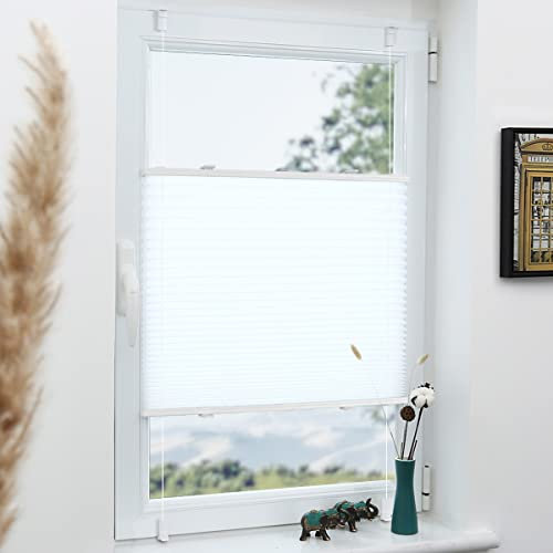 Grandekor Plissee Klemmfix ohne Bohren Weiß 110x130cm(BxH) Plissees lichtdurchlässig Blickdicht Jalousien ohne Bohren Fensterrollo Klemmrollos Sonnenschutz Sichtschutz Faltrollo Rollos für Fenster