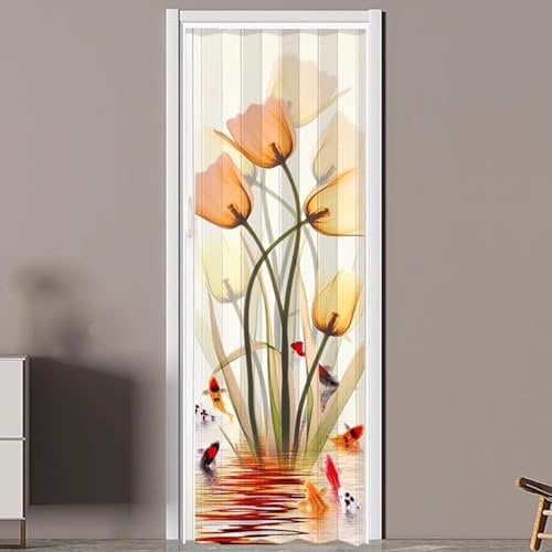 Interior Folding Door with Romantic Flower Pattern, Living Room Closet PVC Accordion Door, Customizable Double Accordion Door 67x80in 72x80in 76x80in(31x80in (78.5x203cm))