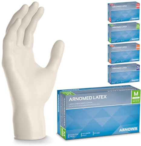 500x ARNOMED® Guanti lattice monouso M Bianco, Guanti monouso senza polvere, Guanti usa e getta resistente, Per meccanico, pulizia casa, alimenti e tattoo XS, S, M, L, XL