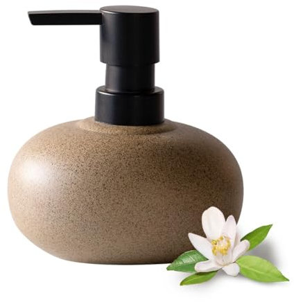 EMPO Distributeur de Savon Céramique Texture Pierre Moderne Zen Noir ABS Pompe Bouteille pour Salle de Bain Cuisine