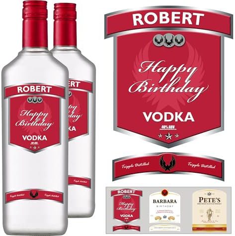 Party People Personalised Vodka Labels - 2 Bottle Labels with Any Name & Message on self adhesive gloss labels ready to cut out - various spirits to choose from