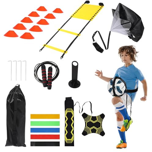 campMax Agility Speed Training Equipment Set, Includes Football kick,Agility Ladder, Agility Hurdles, Jump Rope,Disc Cones, Football Practice Training Accessories with Storage Bag