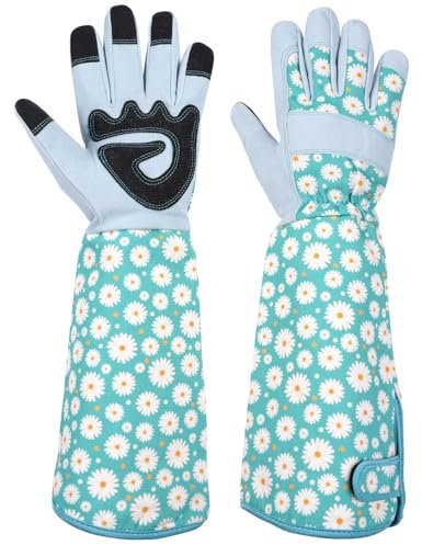 Ainiv Gartenhandschuhe Dornenfest Rosenhandschuhe, Gartenhandschuhe Damen/Herren Garten Geschenke - Dornenfeste Handschuhe mit Extra Langer Stulpe Und Verstärkten Handflächen Und Fingerspitzen(Blau-L)