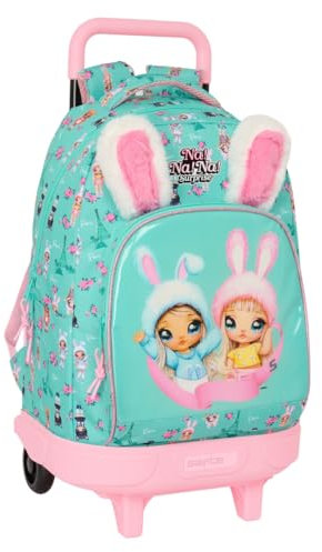 safta NANANA Bunny Großer Rucksack mit Rädern, kompakt, abnehmbar, ideal für Kinder verschiedener Altersgruppen, bequem und vielseitig, Qualität und Widerstandsfähigkeit, 33 x 22 x 45 cm, Türkis /