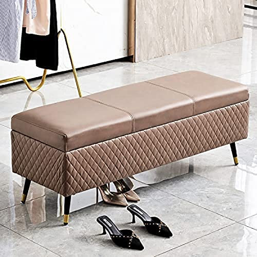 Gepolsterte Sitzbank aus Leder für Schlafzimmer, Eingangsbereich, moderne Bettbank, 100 x 40 x 45 cm, Braun