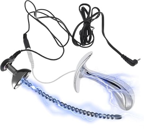 AMAZBEE Electroshock Anal Plug Urethral Plug Set Edelstahl Erwachsene Sexspielzeug für Männer und Frauen Elektrische Stimulation Prostata Massager und Penis Dilator (L)