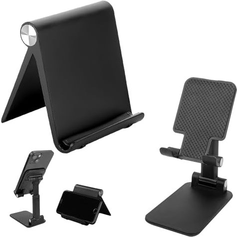 2 Packs Phone Holder for Desk, Support Telephone, Support Pliable Réglable pour Tablette et Téléphone, Porte Tablette et Gain de Place Poursupport Tablette, Forme Triangulaire (Noir)