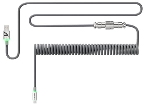 ATTACK SHARK C01Ultra Spiral Tastaturkabel mit RGB-Beleuchtung, Custom TPU Coiled USB C Kabel für 8KHz Mechanische Tastatur, Typ C auf USB-A, Abnehmbarem 4-Pin Metall Luftfahrtstecker, 56.5In-Grau