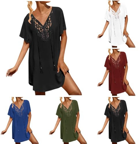 Cache Maillot de Bain Femme Robe de Plage Crochet Sarongs en Crochet Été Plage Couvrir Sexy V-Cou Bikini Cover Up Bohème Beachwear