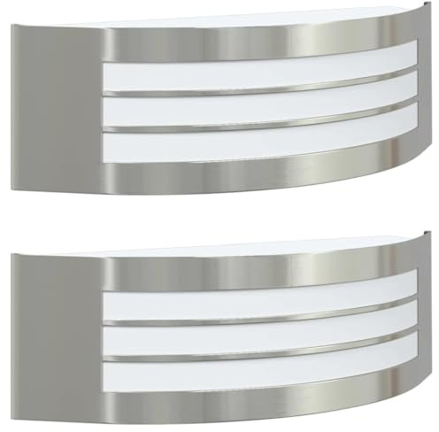 vidaXL Outdoor Wall Lights 2 pcs Silver 32 x 10 x 10 cm, Garden and Terrace, Contemporary Wall Sconce, Indoor Lighting, Energy Efficient Stainless Steel, Ambient LED Decorative Light