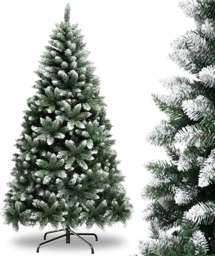 YOUDENOVA Künstlicher Weihnachtsbaum 210 cm | Premium Tannenbaum Künstlich mit Schnee - Naturgetreu | inkl. Faltbarer Metallständer