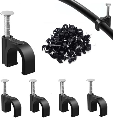 100PCS Round Cable Clips, 9MM Cable Nail Clips,Wire Tidy Clips, Durable Cable Wall Clips for Organizing Ethernet, USB Cable, Phone Line and TV Line-Black