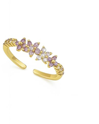 Elbella Hamburg Engel Ring Damen Gold – 14K Vergoldet Verstellbar – Offener Fingerring – Nickelfrei – Zirkonia – Schmuck Geschenk für Frauen & Freundin – Lichtallee-Kollektion