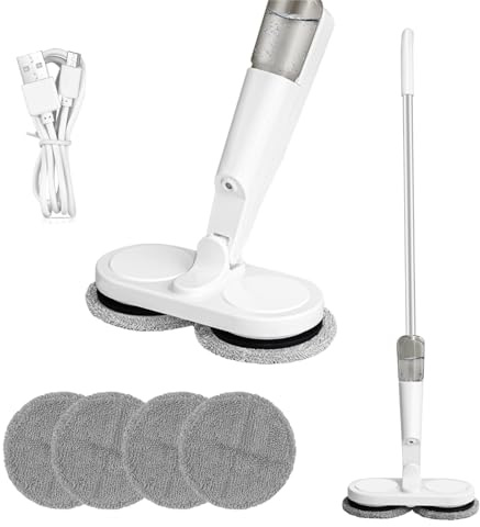 2-in-1 Cordless Electric Mop & Wall Cleaner, 35dB Ultra Quiet, 1.2KG Lightweight, 2000mAh Battery 1H Use, 200ML Spray Tank for Hardwood, Tile, Laminate Floors - Includes 4 Pads