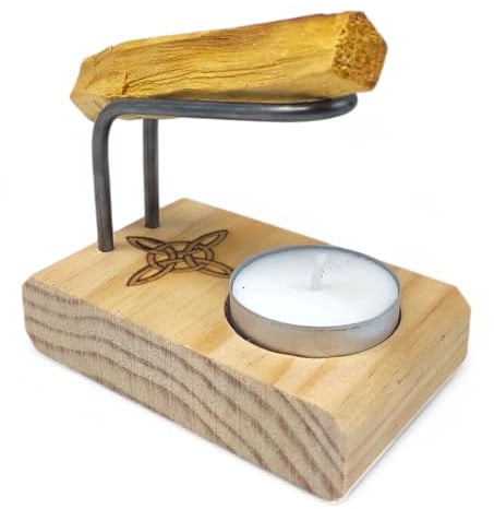 Quemador Artesanal en Madera Nudo DE Bruja para Palo Santo e Incienso | con Base para Vela de Té | Relajación, Aromaterapia y Meditación | Incluye Palo Santo y Velita de Regalo
