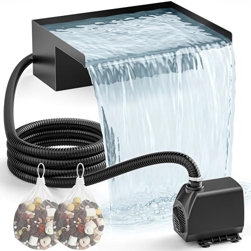 PONDIA 30 cm Teichwasserfall-Set: 304 Edelstahl Wasserfall-Überlauf-Set mit 2500L/H Pumpe, 3 m Frostsicherem Schlauch & 5 m Kabel - Komplettes Wasserfall-Brunnen-Set für Garten & Pool