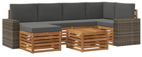 vidaXL Ecksofa Set 7 pcs Natur und Anthrazit Massivholz Akazie, Outdoorsofa, modernes Ecksofa-Set, Bequeme Gartenlounge, Terrassenplatz zum Entspannen