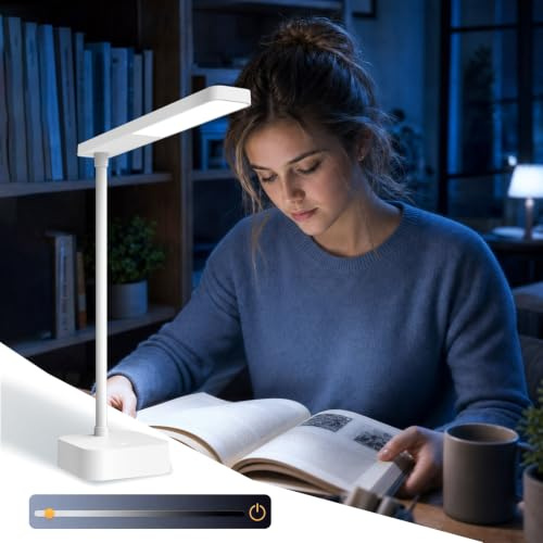 Yeelight kabellose LED Schreibtischlampe für Kinder, weiße kleine Schreibtischlampe mit 5000K, stufenlos dimmbar, USB-C & 360° drehbarer Lampenkopf, faltbar und tragbar, zum Lesen, Lernen und Arbeiten