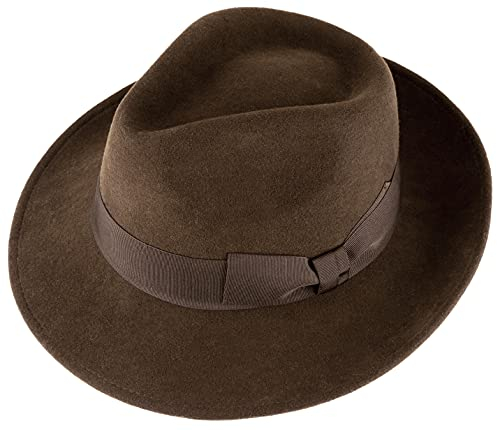 Alpenleder Hut - Modell: Palermo (Handgefertigt) - Nachhaltiges Bio-Filz aus regionaler Landwirtschaft | Fedora Wollhut, Hüte Damen & Herren, Filzhut *Fair Produziert* (Größe XL (61-62cm), Tabak)