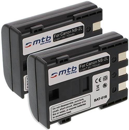 2X Akku NB-2L für Canon LEGRIA HF R16, HF R17, HF R18, HF R106, HV40