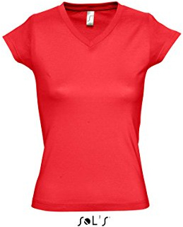 Sols - Moon - Damen V-Neck T-Shirt , Fuchsia , M