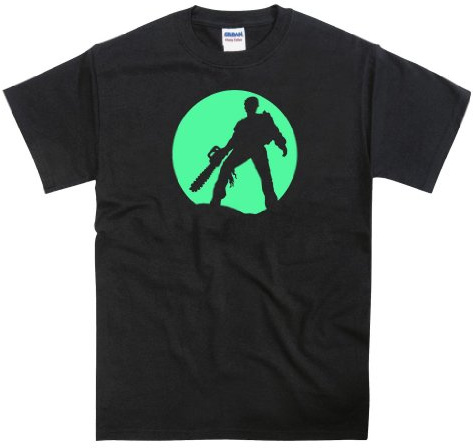 Bruce Campbell Evil Dead Inspired Chainsaw Horror Glow in The Dark Mens T-Shirt Black Large
