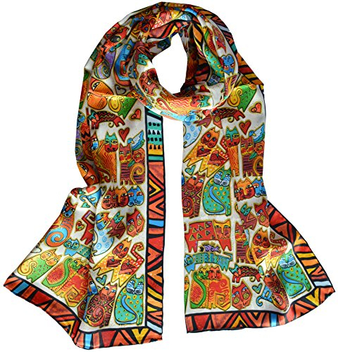 Van Gogh und Claude Monets Gemälde, modischer Seidenschal, Premium-Schal, Wickelkunst (Van Gogh – Sternennacht), Cartoon Cat, Medium