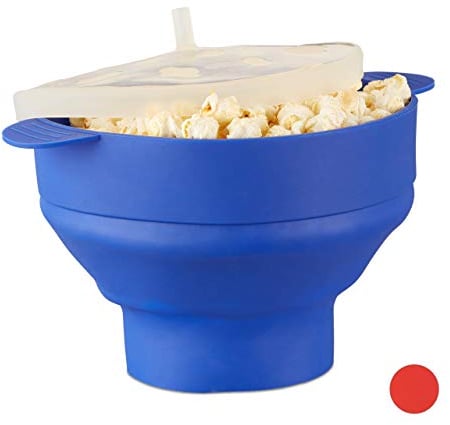 Relaxdays Palomitero Microondas, Recipiente Palomitas, Silicona, sin Aceite, sin BPA, 14.5 x 25.5 x 25.5 cm, Azul, 25.5x25.5x14.5 cm