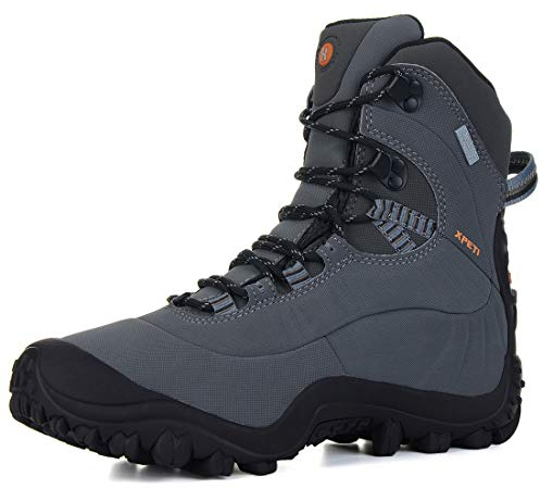 XPETI Mens Walking Boots Hiking Boots Men Waterproof Lightweight Trekking Shoes High Rise Summer Winter Snow Grey Size 7.5 UK