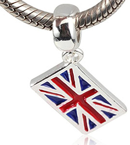Charm-Anhänger mit britischer Flagge, 925er Sterlingsilber, Symol of England Pandant, für Pandora-Charm-Armbänder (UK)