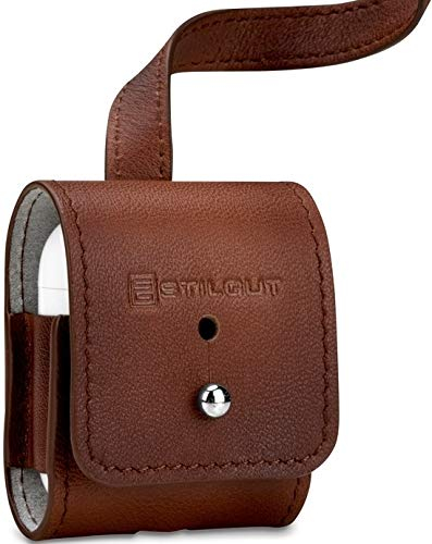 StilGut Case entwickelt für AirPods 2 Hülle aus Leder zum Anhängen- Hülle für Apple AirPods 2 mit kabellosem Ladecase & AirPods 1, mit Lederband - Braun Antik