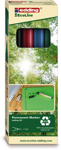edding® EcoLine 25 Permanent Marker Refillable Bullet Tip 1 mm Ink Colour 4 Assorted Pack of 4 You will receive 1 Set of 4