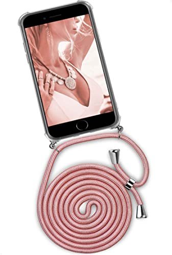 ONEFLOW Handykette für iPhone 7 / iPhone 8 Hülle mit Band, Handyhülle mit Kette abnehmbar, Handyband zum Umhängen, Handy Umhängeband Lange Handykordel, Twist Case – Rosegold