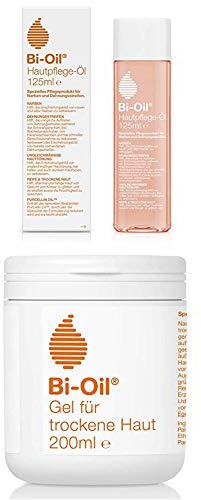 Bi-Oil Hautpflege-Öl, Spezielles Pflegeprodukt für Narben & Dehnungsstreifen (125 ml) + Gel Für Trockene Haut, 1er Pack (1x 200 Ml)