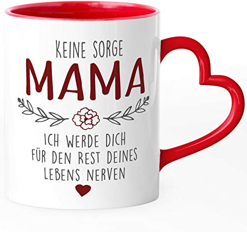 SpecialMe® Kaffee-Tasse Spruch Keine Sorge Mama... Geschenk für Mama Ironie Sarkasmus Muttertagsgeschenk rot Herz-Tasse