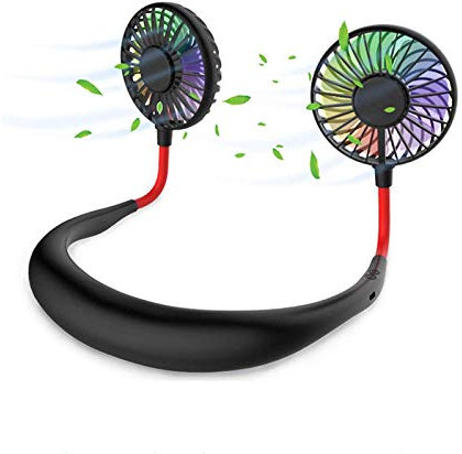 Neck fan, Portable Fan,Hands-Free Fan Necklace USB Charged Mini Fan Built-In Rechargeable Battery Portable USB Personal Fan, with Led Light ,USB Cable 3 Speeds and 360degree Rotation black